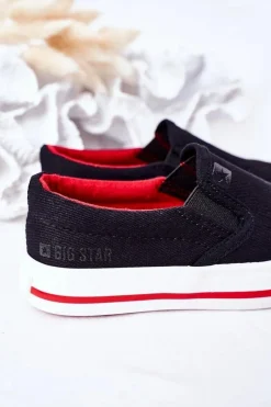 Sale Dziecięce Wsuwane Tenisówki Slip-On Big Star HH374013 Czarne Dzieci Chłopięce|Chłopięce