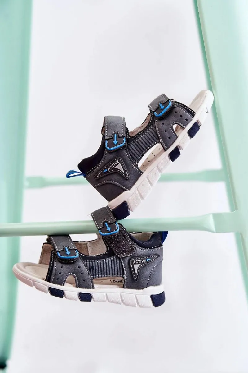 Discount Evento Dziecięce Wygodne Sandałki Ciemnoszare Samell