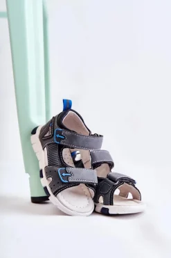 Discount Evento Dziecięce Wygodne Sandałki Ciemnoszare Samell