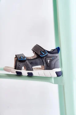 Discount Evento Dziecięce Wygodne Sandałki Ciemnoszare Samell