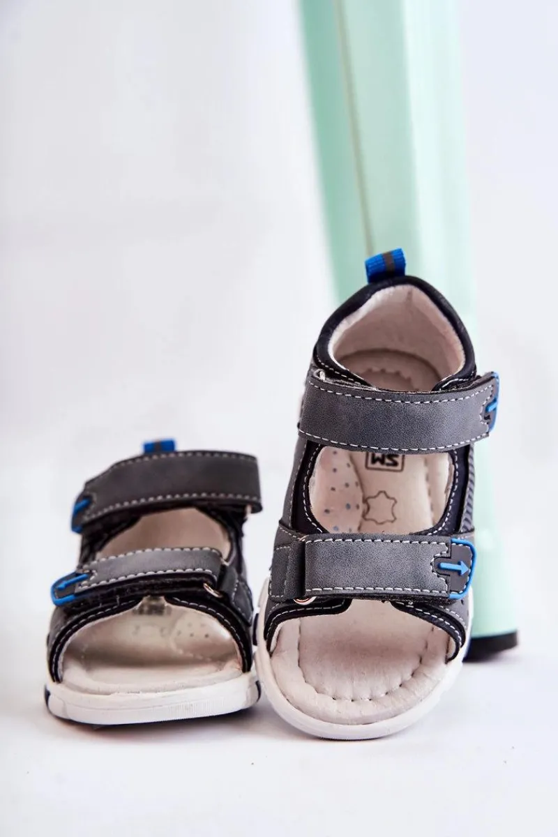 Discount Evento Dziecięce Wygodne Sandałki Ciemnoszare Samell