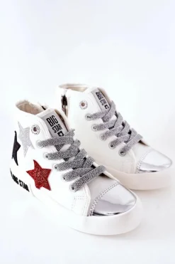 Dziewczęce|Trampki Damskie Big Star>Big Star Shoes Dziecięce Wysokie Trampki Z Suwakiem BIG STAR II374029 Białe