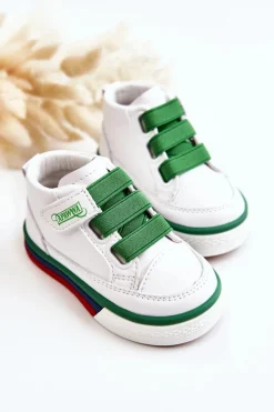 Best Dziecięce Wysokie Trampki Ze Ściągaczem Biało-Zielone Baxter Dzieci Chłopięce|Chłopięce