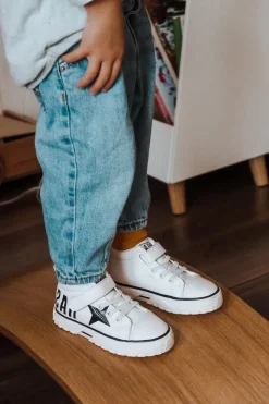 Dziecięce Wysokie Trampki Na Rzep Białe Sparky Dzieci Chłopięce|Dziewczęce