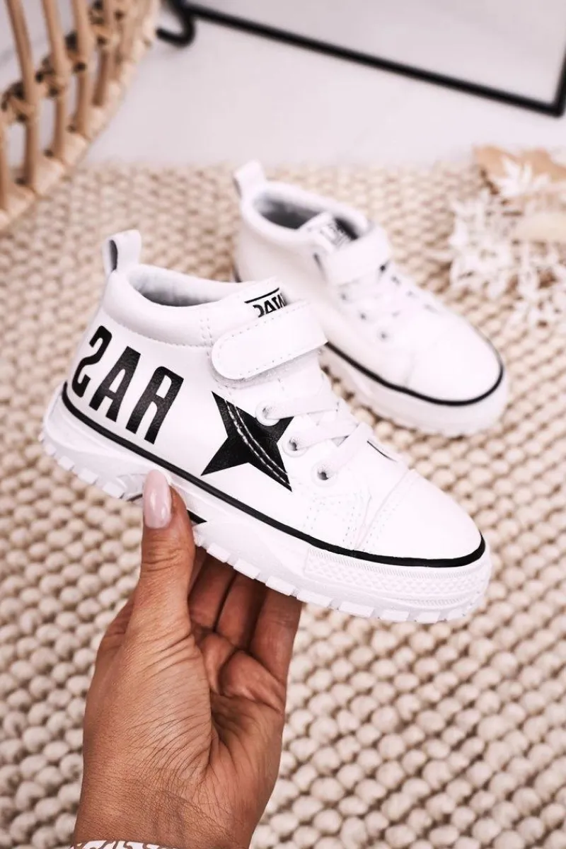 Dziecięce Wysokie Trampki Na Rzep Białe Sparky Dzieci Chłopięce|Dziewczęce