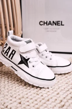 Dziecięce Wysokie Trampki Na Rzep Białe Sparky Dzieci Chłopięce|Dziewczęce