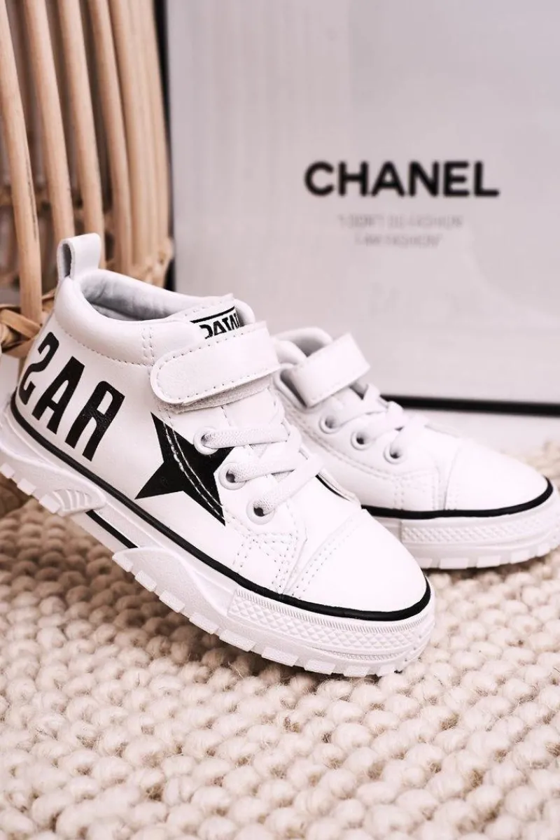 Dziecięce Wysokie Trampki Na Rzep Białe Sparky Dzieci Chłopięce|Dziewczęce