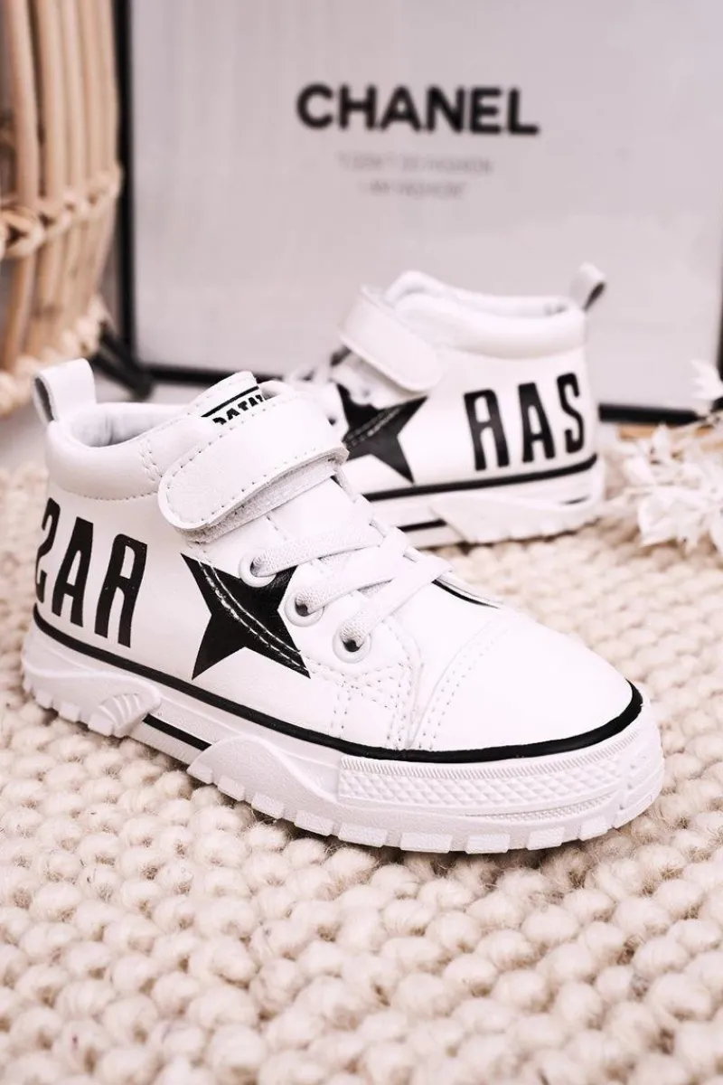 Dziecięce Wysokie Trampki Na Rzep Białe Sparky Dzieci Chłopięce|Dziewczęce