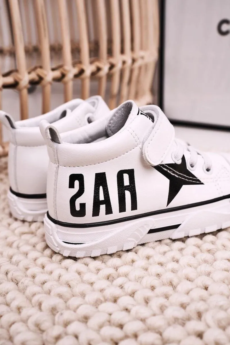 Dziecięce Wysokie Trampki Na Rzep Białe Sparky Dzieci Chłopięce|Dziewczęce