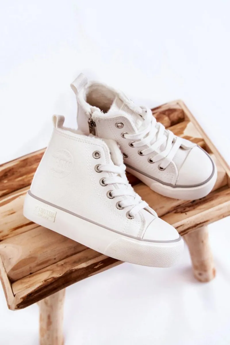 Chłopięce|Dziewczęce>Big Star Shoes Dziecięce Wysokie Trampki Na Suwak Big Star KK374227 Białe Biały