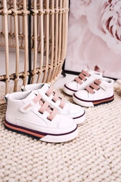 Best Dziecięce Wysokie Trampki Ze Ściągaczem Biało Różowe Baxter Dzieci Dziewczęce|Dziewczęce