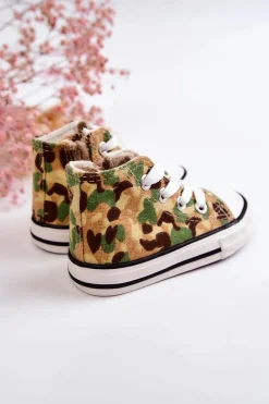 Sale Dziecięce Wysokie Trampki Na Suwak Beżowo-Zielone Filemon Dzieci Chłopięce|Dziewczęce