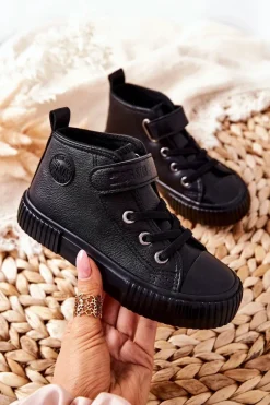 Discount Big Star Shoes Dziecięce Wysokie Trampki Na Rzepy BIG STAR II374016 Czarne