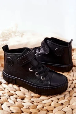 Discount Big Star Shoes Dziecięce Wysokie Trampki Na Rzepy BIG STAR II374016 Czarne