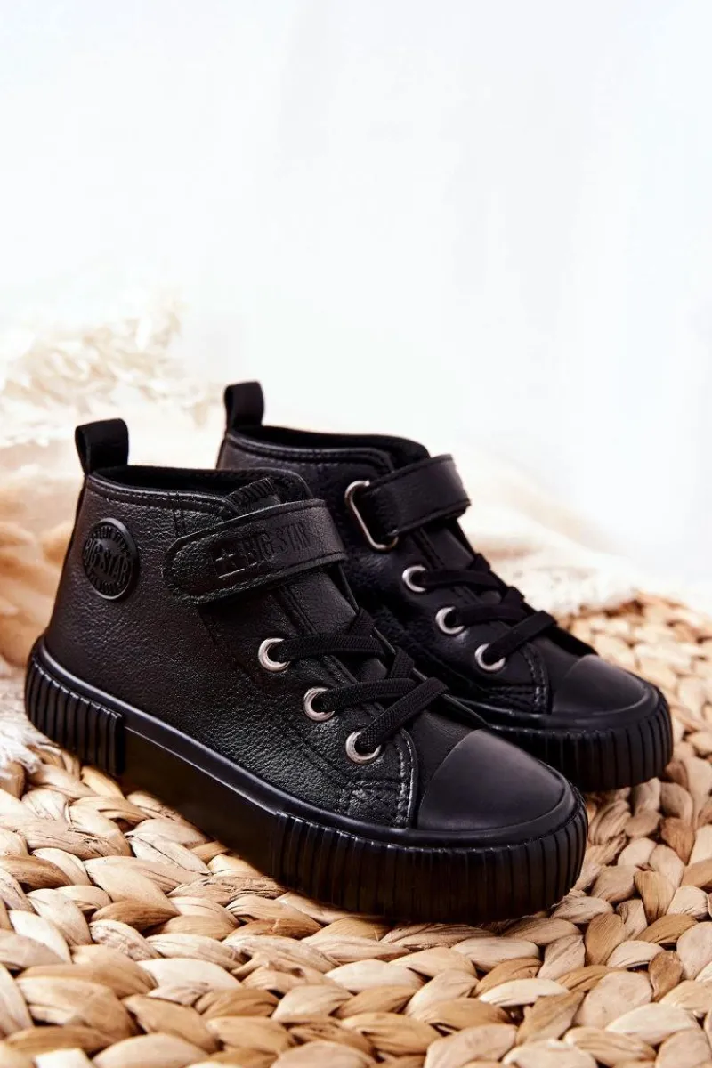 Discount Big Star Shoes Dziecięce Wysokie Trampki Na Rzepy BIG STAR II374016 Czarne