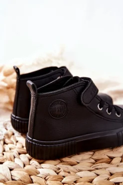 Discount Big Star Shoes Dziecięce Wysokie Trampki Na Rzepy BIG STAR II374016 Czarne