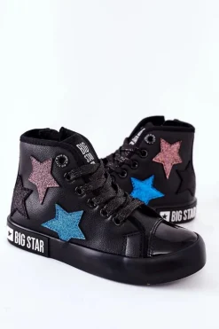 Sale Dziecięce Wysokie Trampki Z Suwakiem BIG STAR II374028 Czarne Damskie Dziewczęce|Trampki Damskie Big Star