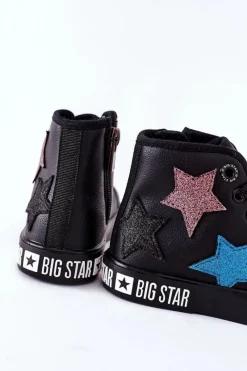Sale Dziecięce Wysokie Trampki Z Suwakiem BIG STAR II374028 Czarne Damskie Dziewczęce|Trampki Damskie Big Star