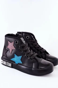 Sale Dziecięce Wysokie Trampki Z Suwakiem BIG STAR II374028 Czarne Damskie Dziewczęce|Trampki Damskie Big Star