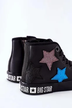 Sale Dziecięce Wysokie Trampki Z Suwakiem BIG STAR II374028 Czarne Damskie Dziewczęce|Trampki Damskie Big Star