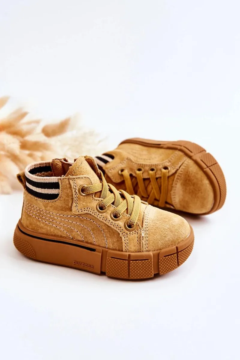 Outlet Boto Dziecięce Wysokie Trampki Na Suwak Camel Boone Brązowy