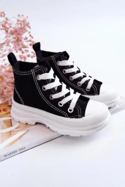 Online Boto Dziecięce Wysokie Trampki Wiązane Czarno-Białe Freeze