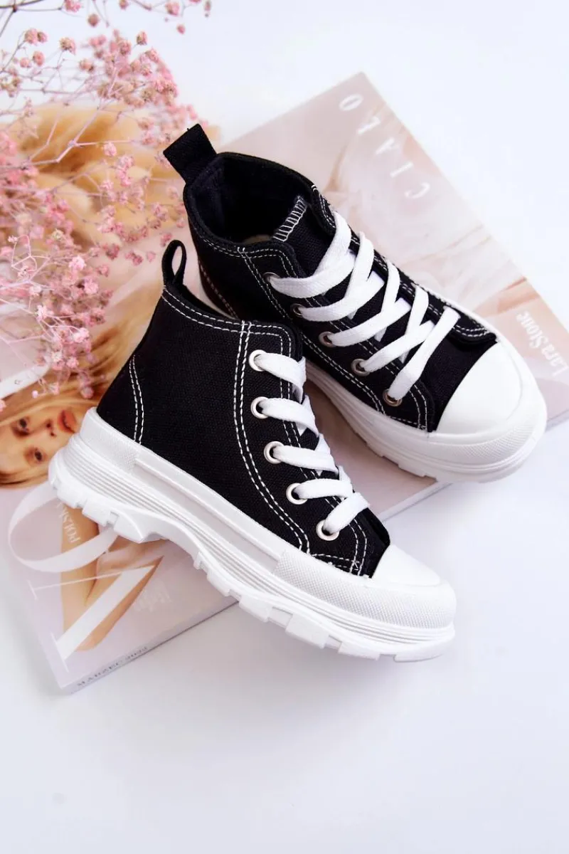 Online Boto Dziecięce Wysokie Trampki Wiązane Czarno-Białe Freeze