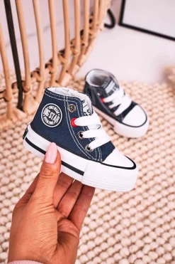 Clearance Big Star Shoes Dziecięce Wysokie Trampki Z Suwakiem BIG STAR HH374189 Granatowe Niebieski