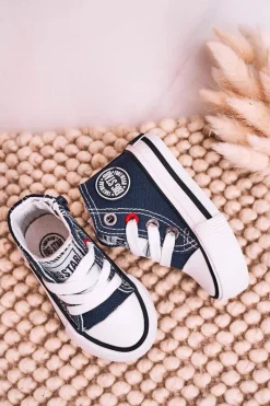 Clearance Big Star Shoes Dziecięce Wysokie Trampki Z Suwakiem BIG STAR HH374189 Granatowe Niebieski