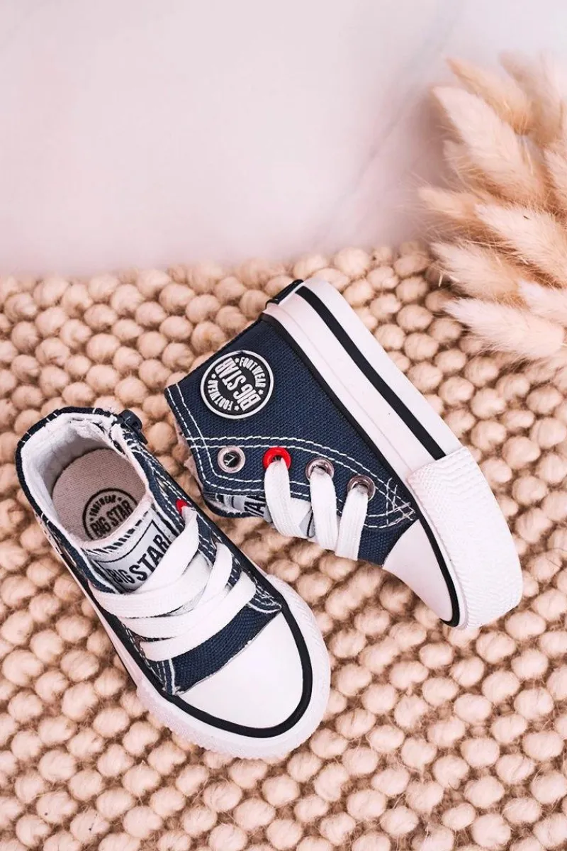 Clearance Big Star Shoes Dziecięce Wysokie Trampki Z Suwakiem BIG STAR HH374189 Granatowe Niebieski