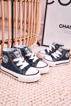 Clearance Big Star Shoes Dziecięce Wysokie Trampki Z Suwakiem BIG STAR HH374189 Granatowe Niebieski