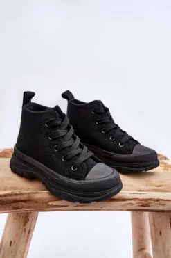 Best Dziecięce Wysokie Trampki Wiązane Czarne Freeze Dzieci Chłopięce|Dziewczęce