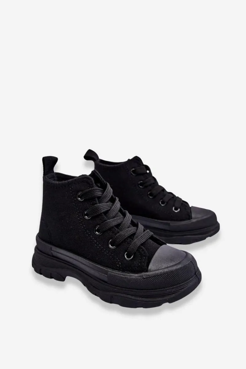 Best Dziecięce Wysokie Trampki Wiązane Czarne Freeze Dzieci Chłopięce|Dziewczęce