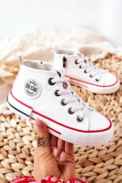 Best Dziecięce Wysokie Trampki BIG STAR II374004 Białe Dzieci Chłopięce|Dziewczęce