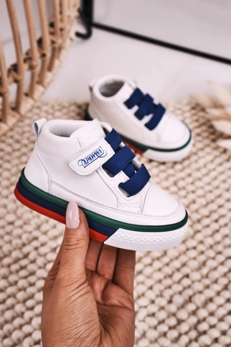 Chłopięce>Boto Dziecięce Wysokie Trampki Ze Ściągaczem Biało Granatowe Baxter