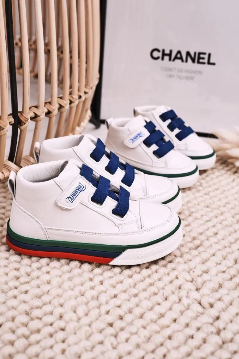 Chłopięce>Boto Dziecięce Wysokie Trampki Ze Ściągaczem Biało Granatowe Baxter