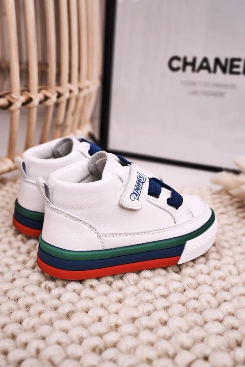 Chłopięce>Boto Dziecięce Wysokie Trampki Ze Ściągaczem Biało Granatowe Baxter