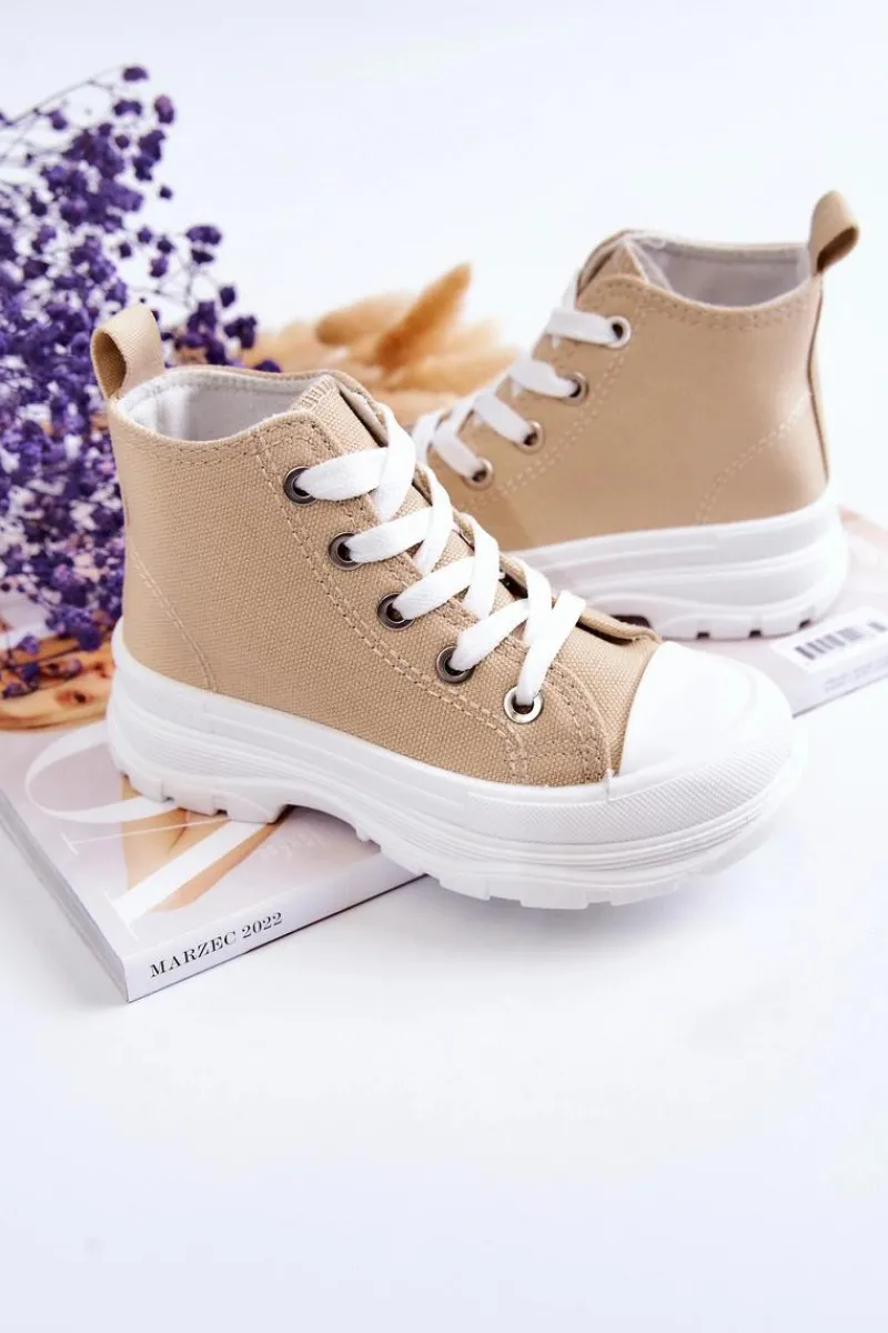 Chłopięce|Dziewczęce>Boto Dziecięce Wysokie Trampki Wiązane Beżowe Freeze