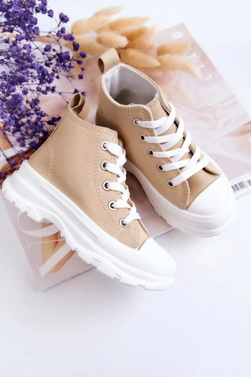 Chłopięce|Dziewczęce>Boto Dziecięce Wysokie Trampki Wiązane Beżowe Freeze