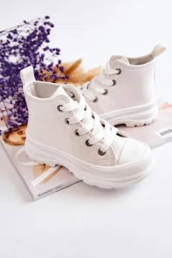 Boto Dziecięce Wysokie Trampki Wiązane Białe Freeze