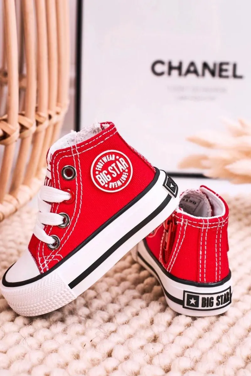 Chłopięce|Dziewczęce>Big Star Shoes Dziecięce Wysokie Trampki Z Suwakiem BIG STAR HH374190 Czerwone Czerwony
