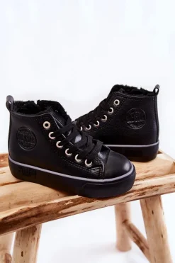 Discount Dziecięce Wysokie Trampki Na Suwak Big Star KK374228 Czarne Dzieci Chłopięce|Dziewczęce