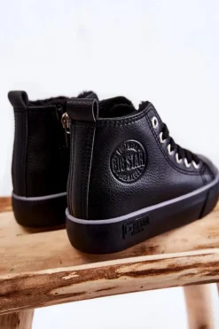 Discount Dziecięce Wysokie Trampki Na Suwak Big Star KK374228 Czarne Dzieci Chłopięce|Dziewczęce