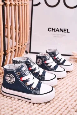 Best Dziecięce Wysokie Trampki Z Suwakiem BIG STAR HH374085 Granatowe Dzieci Chłopięce|Dziewczęce