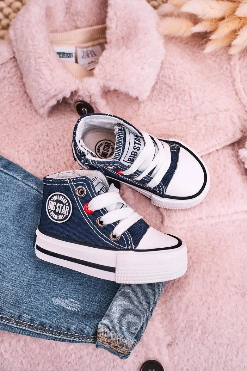 Best Dziecięce Wysokie Trampki Z Suwakiem BIG STAR HH374085 Granatowe Dzieci Chłopięce|Dziewczęce