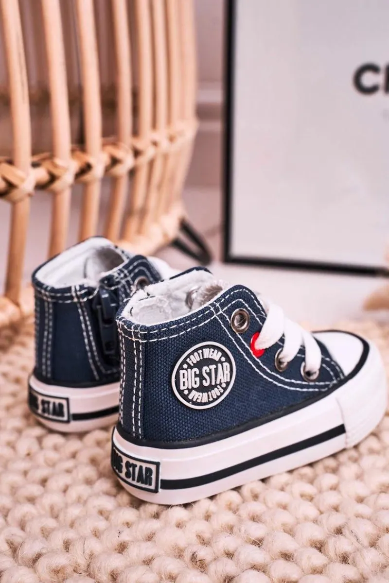 Best Dziecięce Wysokie Trampki Z Suwakiem BIG STAR HH374085 Granatowe Dzieci Chłopięce|Dziewczęce