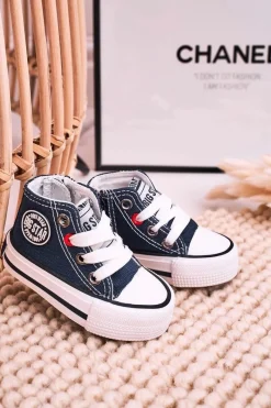 Best Dziecięce Wysokie Trampki Z Suwakiem BIG STAR HH374085 Granatowe Dzieci Chłopięce|Dziewczęce