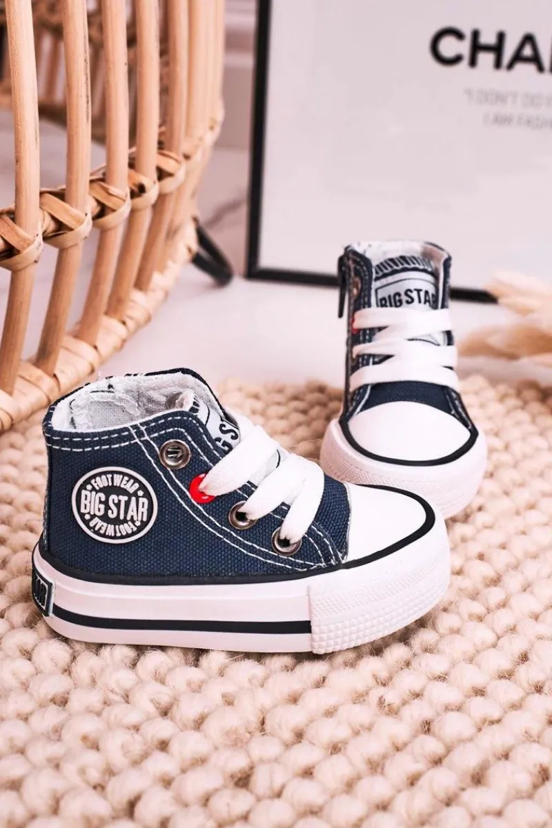 Best Dziecięce Wysokie Trampki Z Suwakiem BIG STAR HH374085 Granatowe Dzieci Chłopięce|Dziewczęce