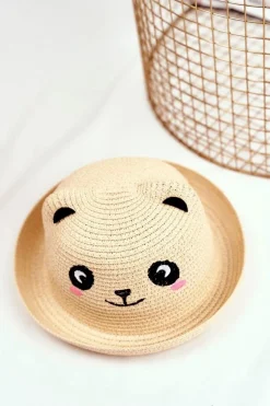 New Dziecięcy Kapelusz Na Lato Plażę Beżowy z Pandą Okrycia Głowy
