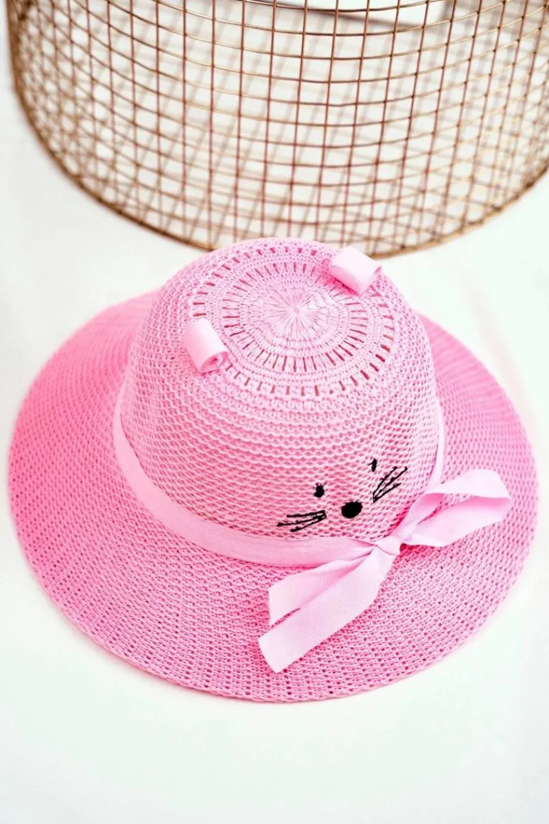 Okrycia Głowy>Boto Dziecięcy Kapelusz Na Lato Plażę Różowy z Kotkiem